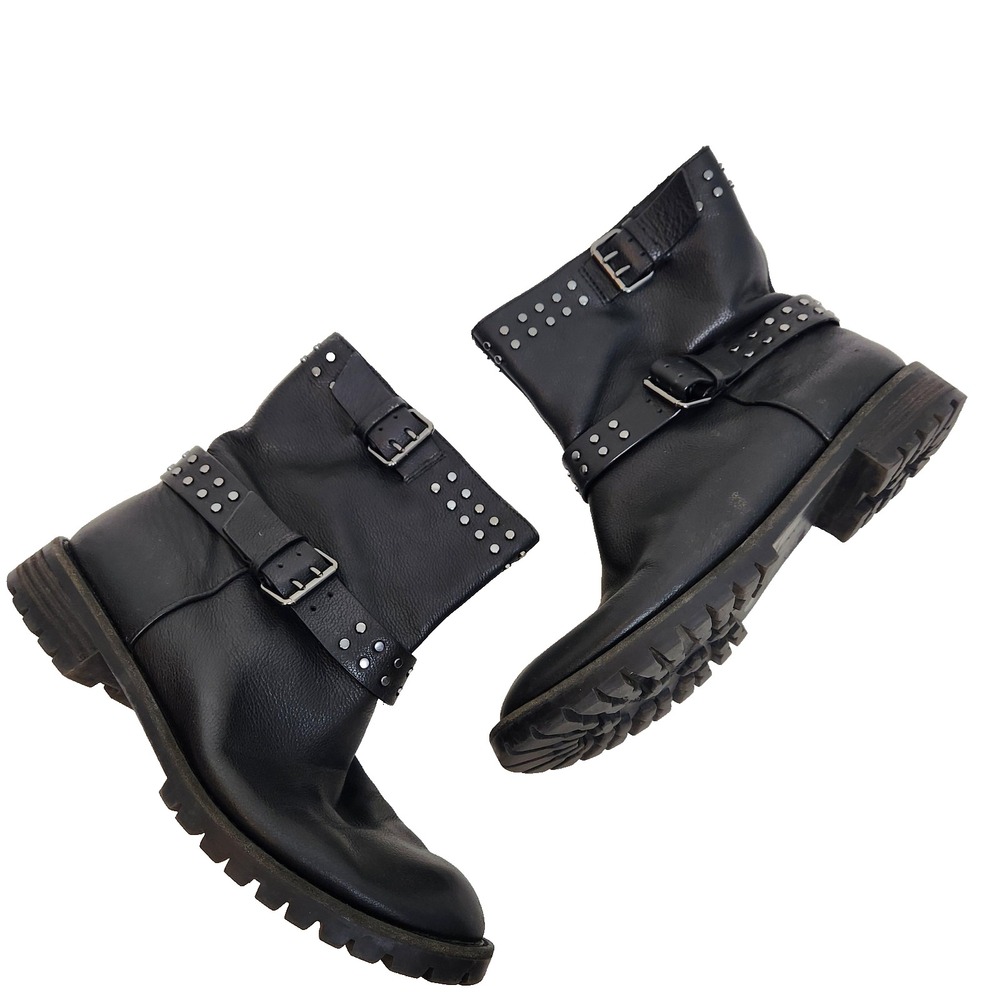 GIANNI BINI Boots Womens Size 9 Black Studded Moto Biker Mid Calf‎ Shoes